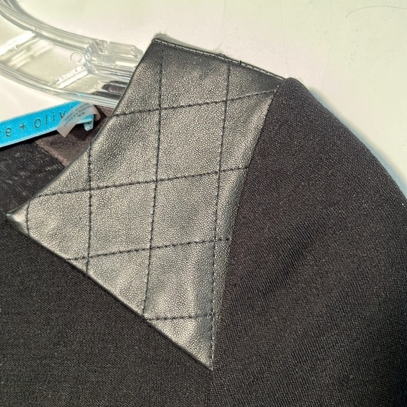 ALICE + OLIVIA Wool and Lamb Leather & Mesh Detail Little Black Dress SZ M - Picture 7 of 16